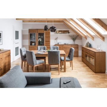 Set de mobila dining din lemn si furnir, 6 piese Montenegro Stejar Rustic