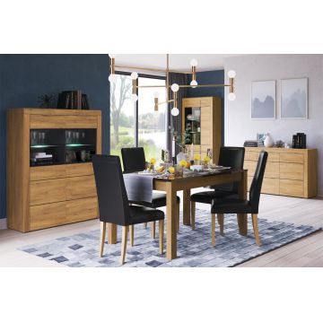 Set de mobila dining din pal, 4 piese Kama Stejar / Negru