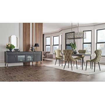 Set de mobila dining din pal, 6 piese, Lorenta Antracit / Auriu