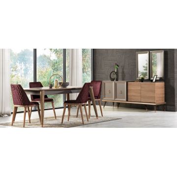 Set de mobila dining din pal, 9 piese Toscana Dore Gri / Natural
