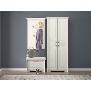Set de mobila hol din pal si MDF, 3 piese, Evergreen I Ivoir Mat / Pin Polar
