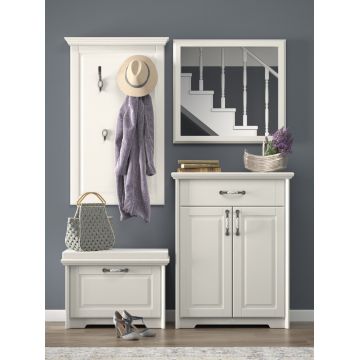Set de mobila hol din pal si MDF, 4 piese, Evergreen Ivoir Mat / Pin Polar