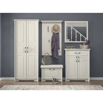 Set de mobila hol din pal si MDF, 5 piese, Evergreen Ivoir Mat / Pin Polar