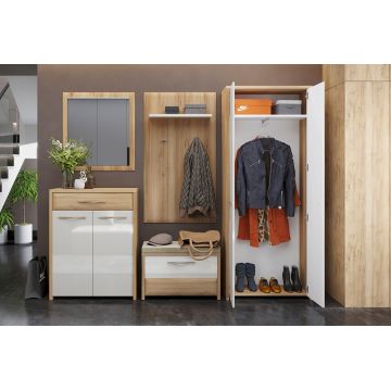 Set de mobila hol din pal si MDF, 5 piese, Gala V2 Medium Bej / Nuc Pacific