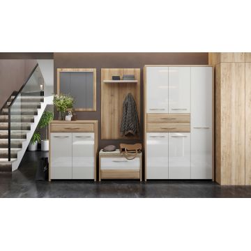 Set de mobila hol din pal si MDF, 5 piese, Gala V52 Large Bej / Nuc Pacific