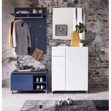 Set de mobila hol din MDF, 4 piese Kalis Albastru / Alb