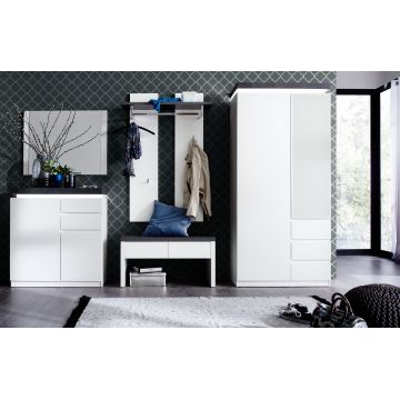 Set de mobila hol din MDF, cu LED inclus, 5 piese, Atlanta Alb / Gri inchis
