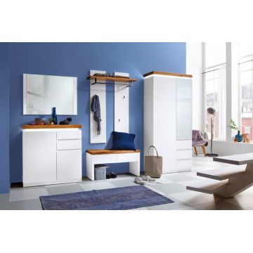 Set de mobila hol din MDF, cu LED inclus, 5 piese, Romina Alb / Stejar