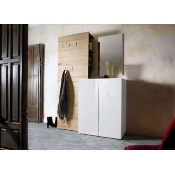 Set de mobila hol din pal, 3 piese, Vicenza Small Alb / Natur