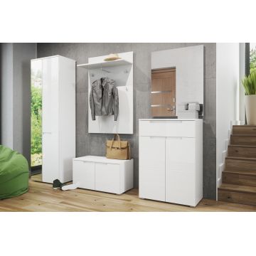 Set de mobila hol din pal si MDF, 5 piese Gabrielle Alb