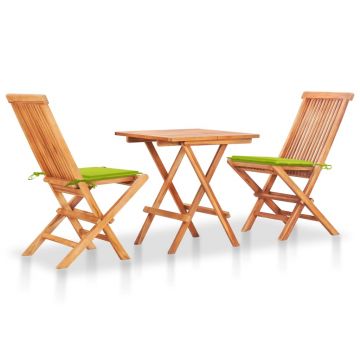 Set masa + 2 scaune pliabile pentru gradina / terasa, din lemn de tec, Arlo Natural / Lime, L60xl60xH65 cm