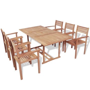 Set masa de gradina / terasa din lemn de tec + 6 scaune de gradina, Clarkson Natural, L180xl90xH75 cm