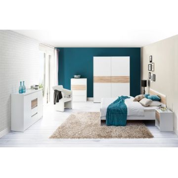 Set Mobila Dormitor pal, cu pat 200 x 160 cm, cu 6 piese Venetia Alb / Stejar Sonoma