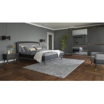 Set Mobila Dormitor din pal, cu pat 200 x 160 cm, 4 piese Diamond Negru / Grafit