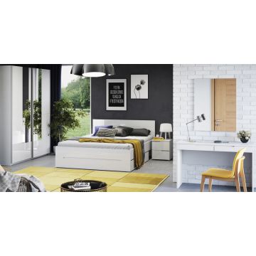 Set Mobila Dormitor din pal si MDF, 5 piese Gabrielle Alb, 200 x 160 cm