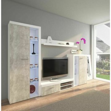 Living Rumba Alb cu Gri Beton