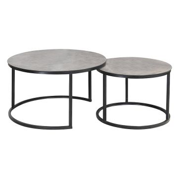 Set 2 mese de cafea din sticla si metal, Atalie A Gri / Negru, Ø80xH45 cm / Ø60xH42 cm
