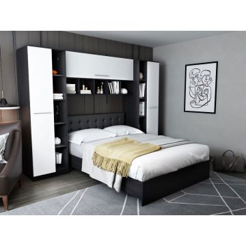 Set Mobila Dormitor Mario 2.87m pat incadrat tapitat wenge