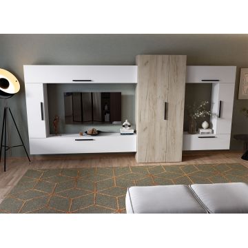 Living Pati 008 - Mobila Sufragerie Alb + Stejar