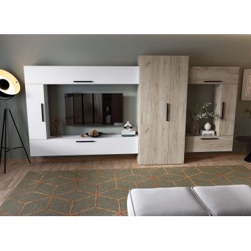 Living Pati 009 - Mobila Sufragerie Alb + Stejar