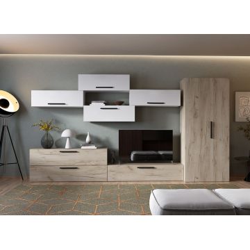 Living Pati 015 - Mobila Sufragerie Alb + Stejar