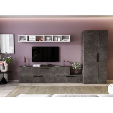 Living Pati 107 - Mobila Sufragerie Gri Beton + Alb