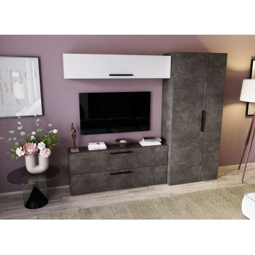 Living Pati 113 - Mobila Sufragerie Gri Beton + Alb