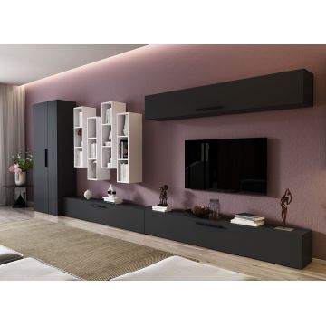 Living Pati 114 - Mobila Sufragerie Gri Antracit + Alb