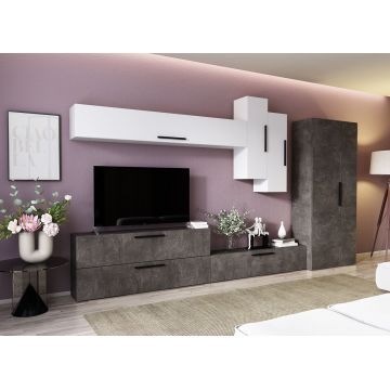 Living Pati 119 - Mobila Sufragerie Gri Beton + Alb