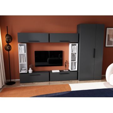 Living Pati 126 - Mobila Sufragerie Gri Antracit + Alb
