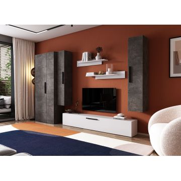 Living Pati 131 - Mobila Sufragerie Gri Beton + Alb