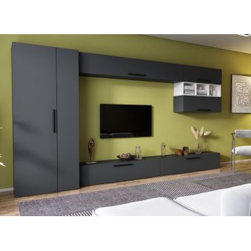 Living Pati 134 - Mobila Sufragerie Gri Antracit + Alb