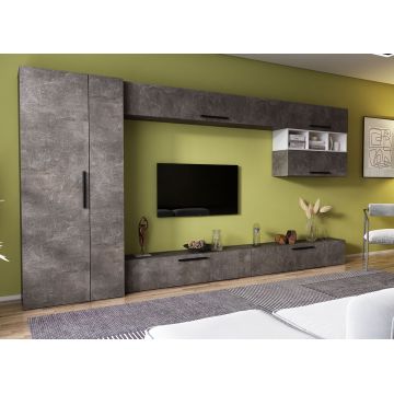 Living Pati 135 - Mobila Sufragerie Gri Beton + Alb