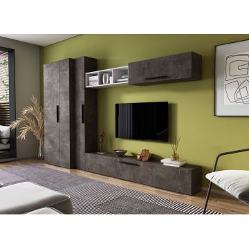Living Pati 137 - Mobila Sufragerie Gri Beton + Alb