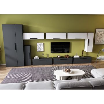 Living Pati 140 - Mobila Sufragerie Gri Antracit + Alb