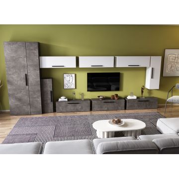 Living Pati 141 - Mobila Sufragerie Gri Beton + Alb