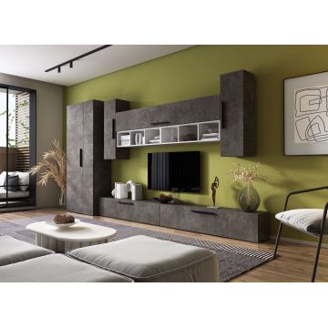 Living Pati 143 - Mobila Sufragerie Gri Beton + Alb