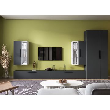 Living Pati 144 - Mobila Sufragerie Gri Antracit + Alb