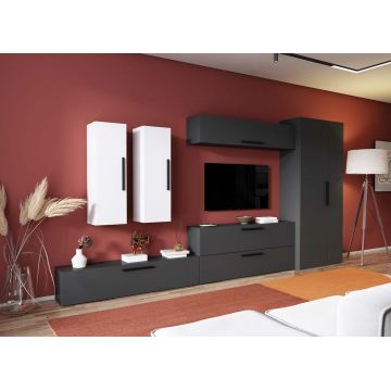 Living Pati 147 - Mobila Sufragerie Gri Antracit + Alb