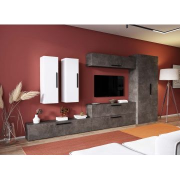 Living Pati 149 - Mobila Sufragerie Gri Beton + Alb
