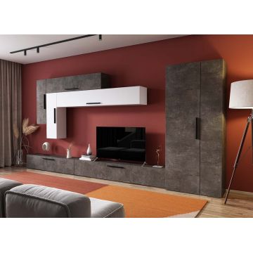 Living Pati 153 - Mobila Sufragerie Gri Beton + Alb