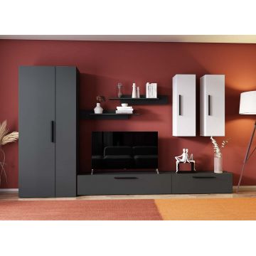 Living Pati 163 - Mobila Sufragerie Gri Antracit + Alb