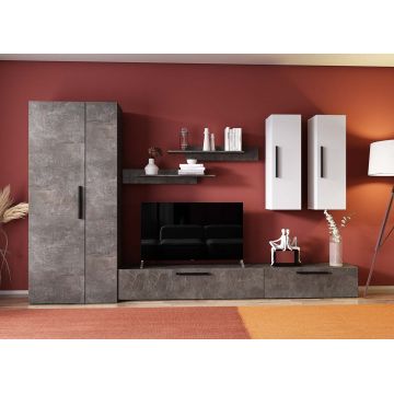 Living Pati 165 - Mobila Sufragerie Gri Beton + Alb