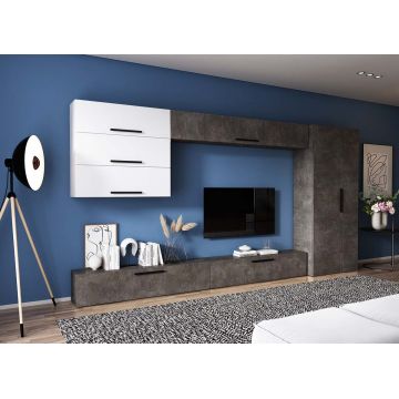Living Pati 169 - Mobila Sufragerie Gri Beton+ Alb
