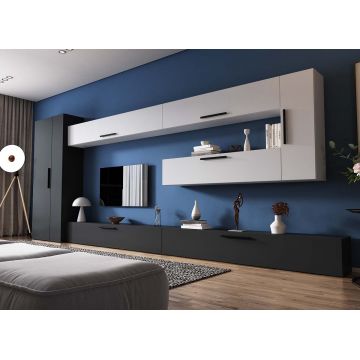 Living Pati 179 - Mobila Sufragerie Gri Antracit + Alb