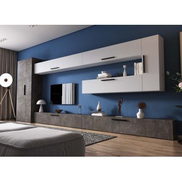 Living Pati 181 - Mobila Sufragerie Gri Beton + Alb
