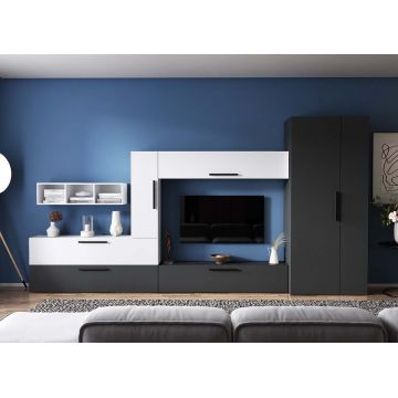 Living Pati 183 - Mobila Sufragerie Gri Antracit + Alb