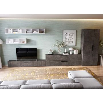 Living Pati 195 - Mobila Sufragerie Gri Beton + Alb