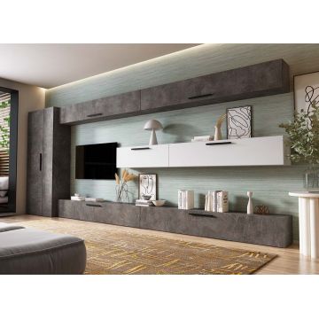 Living Pati 199 - Mobila Sufragerie Gri Beton + Alb