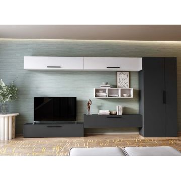 Living Pati 201 - Mobila Sufragerie Gri Antracit + Alb